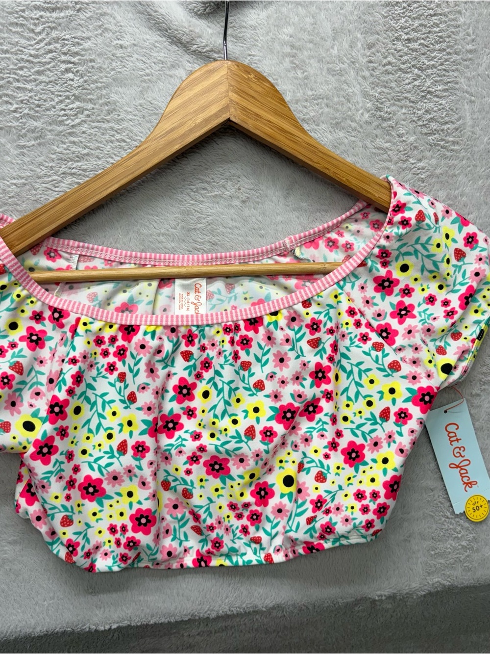 Cat & Jack Pink Floral Girls' Swim Top